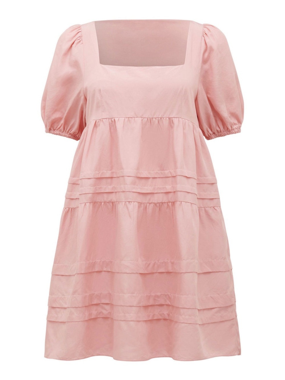 Ever New Minnie Pintuck Blush Pink Square-Neck Tiered Mini Dress sz 4